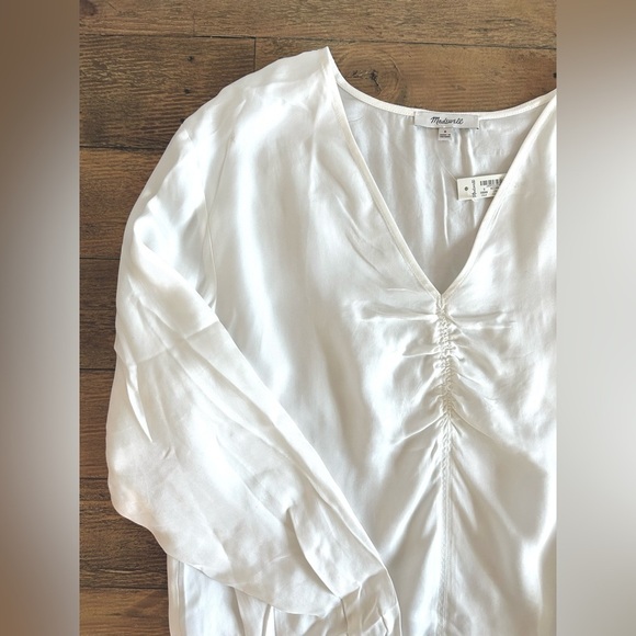 MADEWELL White blouse Brushed Ruched-Front Top Minimalist Lightweight Layering - Picture 9 of 10